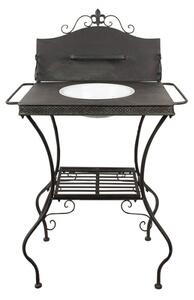 Černý antik kovový stojan s patinou a umyvadlem ve vintage stylu – 72x48x114 cm