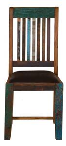 OLDTIME Židle s kůží, hnědá, 2-set, lakované staré dřevo