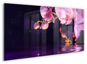 Skleněné hodiny horizontální Orchidej zsppc-60x30-00295370