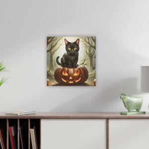 Nástěnná malba kočka na dýni, 4 LED, 40 x 40 cm
