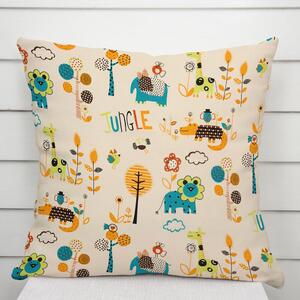 Biante Dětský bavlněný povlak na polštář Sandra SA-008 Tyrkysová a oranžová zvířátka z džungle 60 x 60 cm