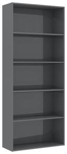 Knihovna Madison - 5 polic - šedá s vysokým leskem | 80x30x189 cm