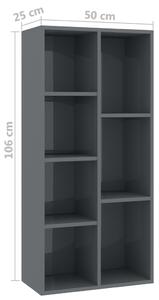 Knihovna Niviro - šedá s vysokým leskem | 50x25x106 cm