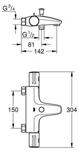 Grohe Grohtherm 800 Vanová termostatická baterie, chrom 34756000