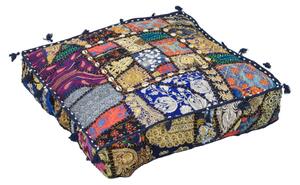 Meditační polštář, ručně vyšívaný patchwork, čtverec, 61x61x15cm (QP)