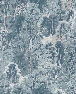 Modro-šedá vliesová tapeta na zeď, příroda, stromy, listy, 121468, New Eden, Graham&Brown Premium