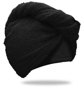 Rychleschnoucí froté turban na vlasy černý, 100% bavlna