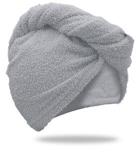 Rychleschnoucí froté turban na vlasy světle šedý, 100% bavlna