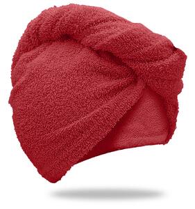 Rychleschnoucí froté turban na vlasy červený, 100% bavlna