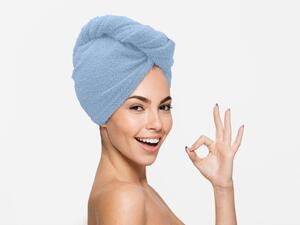 Rychleschnoucí froté turban na vlasy světle modrý, 100% bavlna