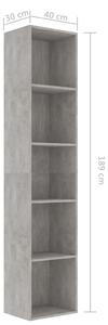 Knihovna Madison - 5 polic - betonově šedá | 40x30x189 cm