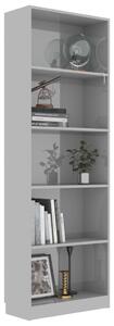 Knihovna s 5 policemi - šedá vysoký lesk | 60x24x175 cm