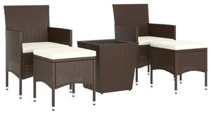 5dílný zahradní bistro set polyratan a tvrzené sklo hnědý
