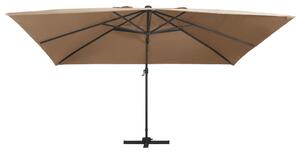 Boční zahradní slunečník s LED hliníková tyč 400 x 300 cm taupe