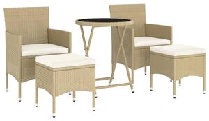 5dílný zahradní bistro set polyratan a tvrzené sklo béžový