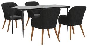 5dílný zahradní jídelní set s poduškami černý