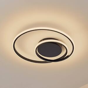 Lindby LED stropní svítidlo Kyron, černé, hliník, stmívatelné, Ø45cm, stmívatelný, Černá, Obývací pokoj / jídelna, Hliník, Moderní