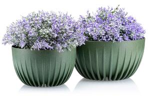 PLASTOVÝ KVĚTINÁČ STRIPPED ECO SADA 2KS 16X30 CM+15X24 CM ZELENÁ
