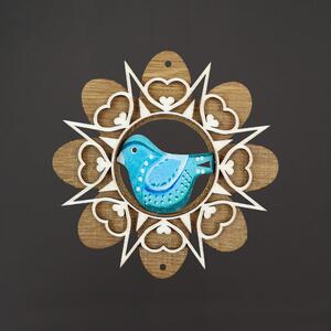 AMADEA Dřevěná ozdoba květ vklad pták modrý, 10 cm, český výrobek