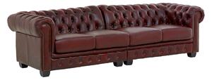 Čtyřmístná červená pohovka z pravé kůže Chesterfield
