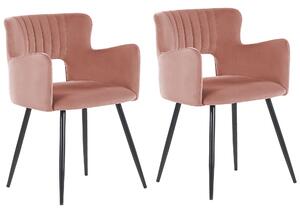 Jídelní židle Sada 2 ks Umělý samet Pastelově růžová SANILAC