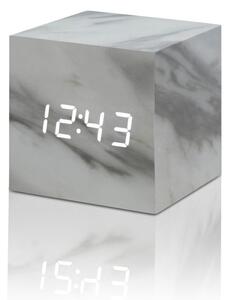 Šedý budík v mramorovém dekoru s bílým LED displejem Gingko Cube Click Clock