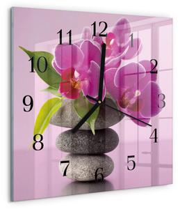 Skleněné hodiny na stěnu Orchidej zskc-30x30-00177075