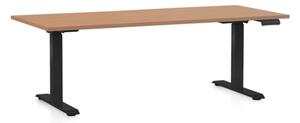 Výškově nastavitelný stůl OfficeTech C, 180 x 80 cm, černá podnož, buk