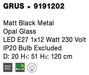 Nova Luce Závěsné svítidlo GRUS, ø 20cm, E27 1x12W Barva: Černá