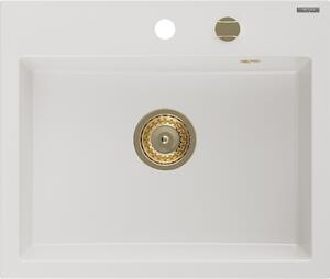 MEXEN/S - Oscar granitový dřez 580 x 490 mm, bílá, zlatý sifon 6519581000-20-G