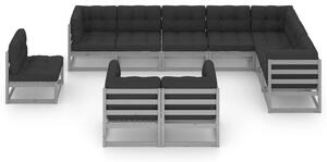 10dílná zahradní sedací souprava podušky šedá masivní borovice