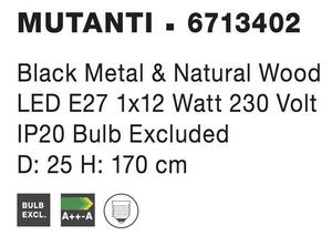 Nova Luce Stojací lampa MUTANTI, přírodní Dřevo E27 1x12W Barva: Černá