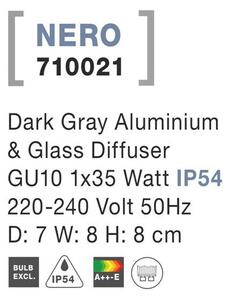 Nova Luce Venkovní nástěnné svítidlo NERO, GU10 1x7W IP54 světlo dolů Barva: Šedá