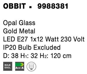 Nova Luce Závěsné svítidlo OBBIT opálové sklo, 38cm, E27 1x12W Barva: Zlatá