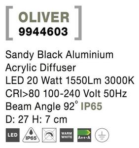 Nova Luce Venkovní stropní svítidlo OLIVER, LED 20W 3000K 92st. IP65 Barva: Černá