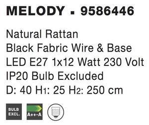 Nova Luce Závěsné svítidlo MELODY přírodní ratan, 40cm, E27 1x12W