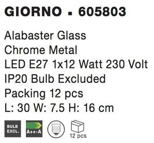 Nova Luce Nástěnné svítidlo GIORNO bílá;opálové sklo chromovaný kov E27 1x12W