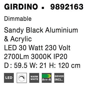 Nova Luce Závěsné svítidlo GIRDINO černý hliník a akryl LED 30W 3000K stmívatelné