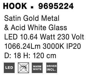Nova Luce Závěsné svítidlo HOOK saténový zlatý kov a opálové bílé sklo LED 10.6W 3000K
