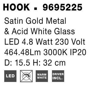 Nova Luce Stolní lampa HOOK saténový zlatý kov a opálové bílé sklo LED 4.8W 3000K