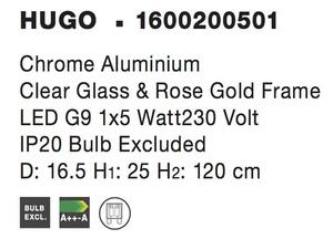 Nova Luce Závěsné svítidlo HUGO chromovaný hliník čiré sklo a růžový zlatý rám G9 1x5W