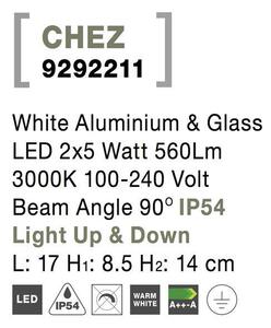Nova Luce Venkovní nástěnné svítidlo CHEZ, LED 2x5W 3000K 90st. IP54