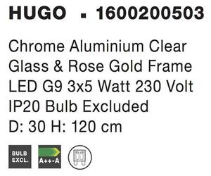 Nova Luce Závěsné svítidlo HUGO chromovaný hliník čiré sklo a růžový zlatý rám G9 3x5W