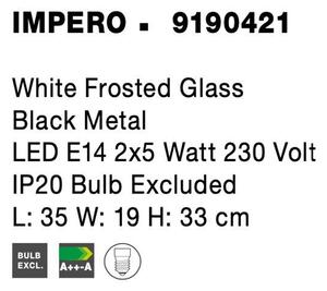 Nova Luce Nástěnné svítidlo IMPERO bílé matné sklo černý kov E14 2x5W
