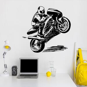 Živá Zeď Samolepka Kreslený motorkář Barva: černá, Velikost: 60 x 63 cm