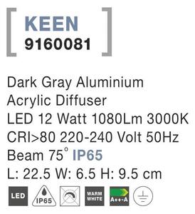 Nova Luce Venkovní nástěnné svítidlo KEEN, LED 12W 3000K 75st. IP65