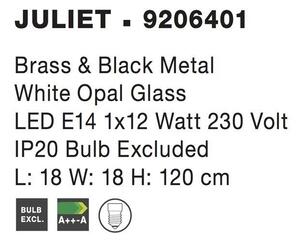 Nova Luce Závěsné svítidlo JULIET mosaz a černý kov bílé opálové sklo E14 1x12W