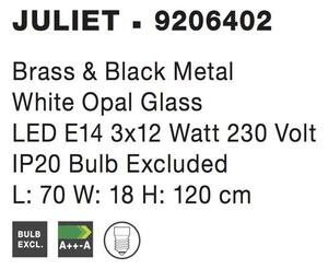 Nova Luce Závěsné svítidlo JULIET mosaz a černý kov bílé opálové sklo E14 3x12W