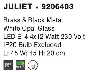 Nova Luce Stropní svítidlo JULIET mosaz a černý kov bílé opálové sklo E14 4x12W