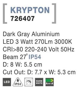 Nova Luce Venkovní zapuštěné svítidlo do zdi KRYPTON tmavě šedé, LED 3W 3000K 27st. IP54